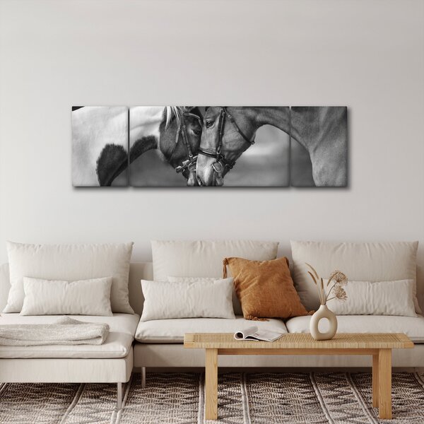 Obraz - Zamilovaní koni, černobílá (170x50 cm)