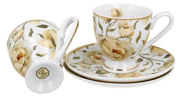 Porcelánový šálek na noze s podšálkem English Roses White 90 ml sada 2ks