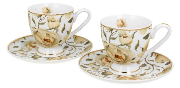 Porcelánový šálek na noze s podšálkem English Roses White 90 ml sada 2ks