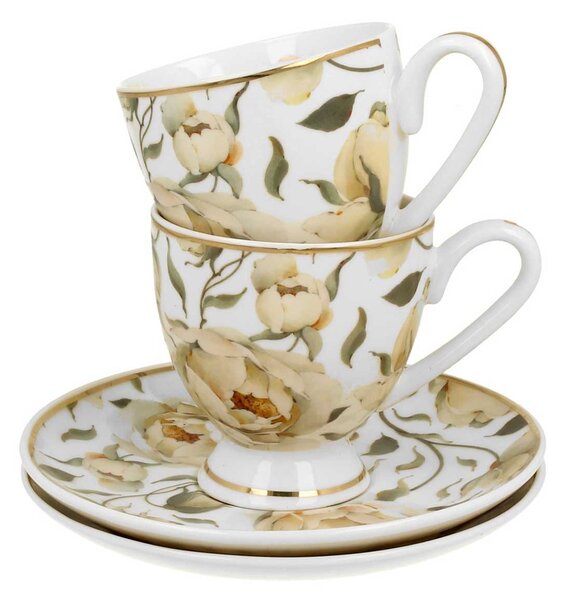 Porcelánový šálek na noze s podšálkem English Roses White 90 ml sada 2ks