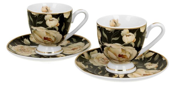 Porcelánový šálek na noze s podšálkem English Roses Black 90 ml sada 2ks BT