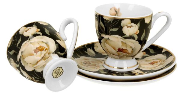 Porcelánový šálek na noze s podšálkem English Roses Black 90 ml sada 2ks BT