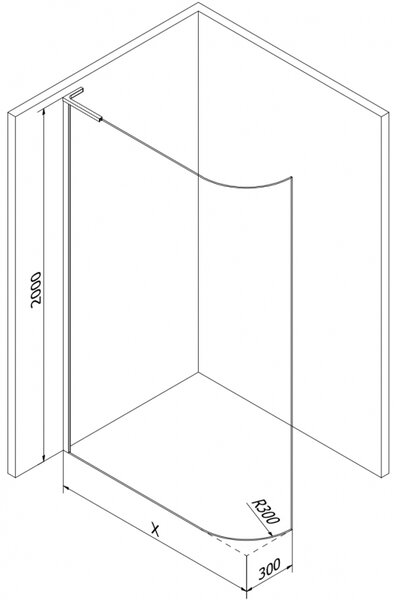 Mexen Kioto-R L zaoblená sprchová stěna Walk-in 80 x 200 cm, transparentní, černá - 800-080-103-70-06