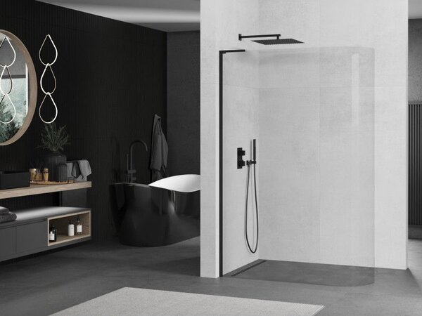 Mexen Kioto-R L zaoblená sprchová stěna Walk-in 80 x 200 cm, transparentní, černá - 800-080-103-70-06