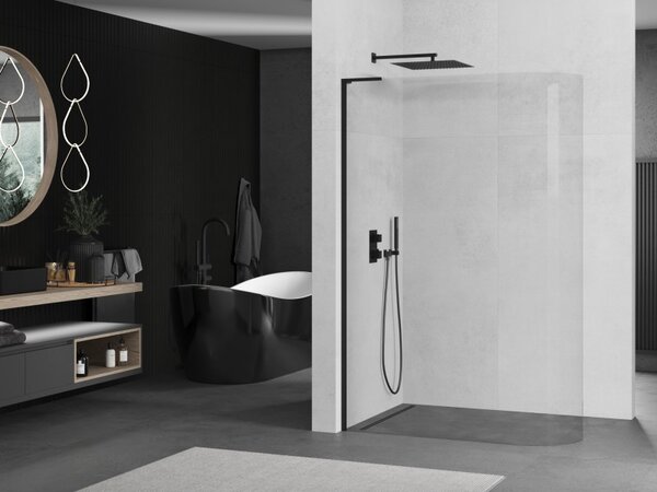 Mexen Kioto L, sprchová zástěna Walk-In 120 x 200 cm, 8mm čiré sklo, černý profil, 800-120-103-70-06