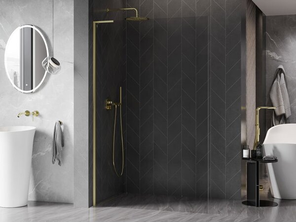 Mexen Kioto-X L sprchová stěna Walk-in 50 x 200 cm, transparentní 10 mm, zlatá kartáčovaná - 800-050-107-55-00-X
