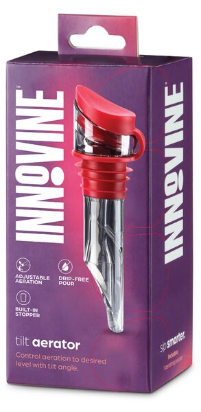 Provzdušňovač vína s náklonem a zátkou Innovine Tilt, červená