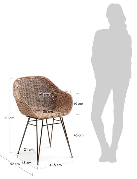Hnědá ratanová jídelní židle Kave Home Chart s područkami