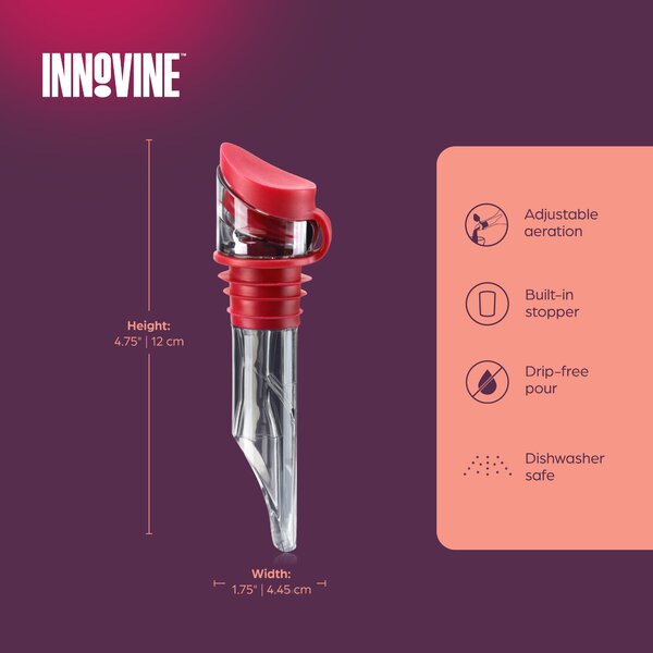 Provzdušňovač vína s náklonem a zátkou Innovine Tilt, červená