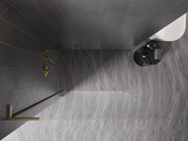 Mexen Kioto-X L sprchová stěna Walk-in 50 x 200 cm, transparentní 10 mm, zlatá kartáčovaná - 800-050-107-55-00-X