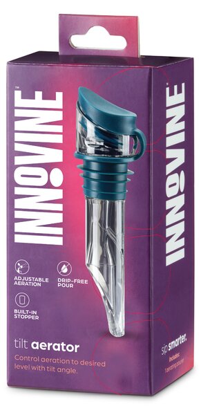Provzdušňovač vína s náklonem a zátkou Innovine Tilt, modrá