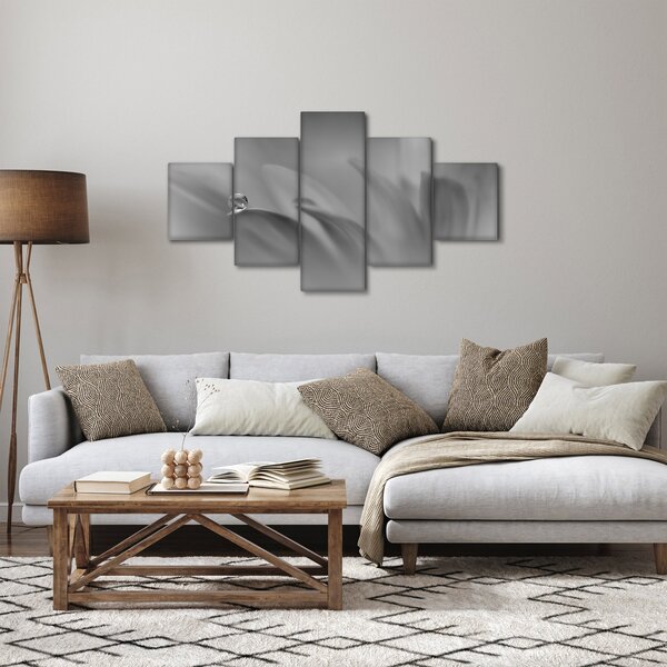 Obraz - Kapka na květu, černobílá (125x70 cm)