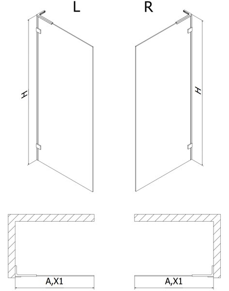 Mexen Lunar L sprchová stěna Walk-in levá 70 x 200 cm, transparentní 8 mm, černá - 830L-070-000-70-00-L