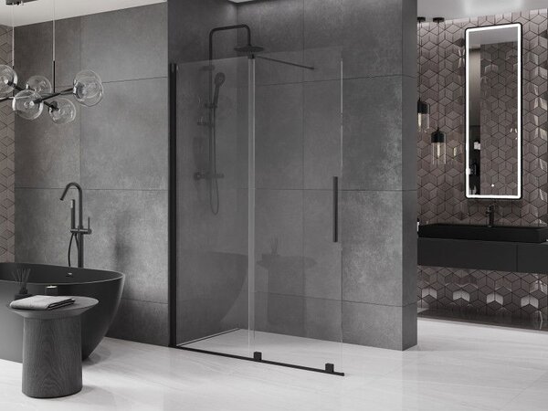 Mexen Velar sprchová stěna posuvná Walk-in 130 x 200 cm, transparentní 8 mm, černá - 871-130-000-03-70