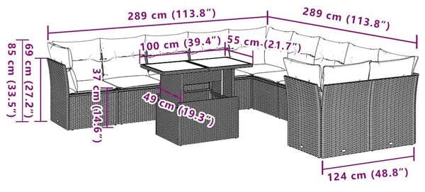 11dílná zahradní sedací souprava s poduškami černá polyratan 3266875