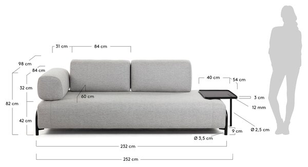 Kave Home Pohovka Compo 252 cm s velkým stolkem