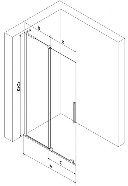 Mexen Velar L posuvná sprchová stěna Walk-in 90 x 200 cm, transparentní 8 mm, černá - 871-090-003-03-70