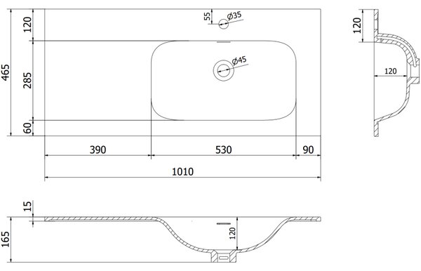 Mexen Rivel koupelnová skříňka 100 cm s umyvadlem Vela pravá, 1S, 1D, drážkovaná, bílá mat - 91A23-10047-3-BBFF01-W23P01