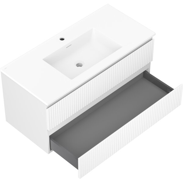 Mexen Rivel koupelnová skříňka 100 cm s umyvadlem Otis, 2 zásuvky, drážkovaná, bílá mat - 91A20-10047-2-BFF01-W18M01