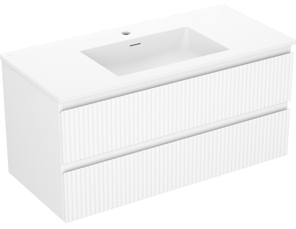 Mexen Rivel koupelnová skříňka 100 cm s umyvadlem Otis, 2 zásuvky, drážkovaná, bílá mat - 91A20-10047-2-BFF01-W18M01