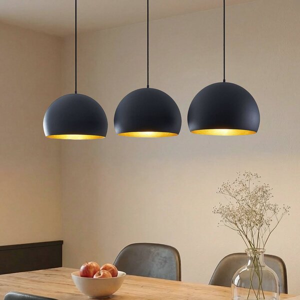 Lindby Závěsná lampa Tarjei, délka 146 cm, černá/zlatá, kov, stmívatelný, Černá, Obývací pokoj / jídelna, kov, Moderní