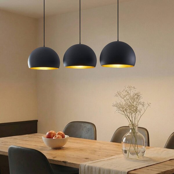 Lindby Závěsná lampa Tarjei, délka 146 cm, černá/zlatá, kov, stmívatelný, Černá, Obývací pokoj / jídelna, kov, Moderní