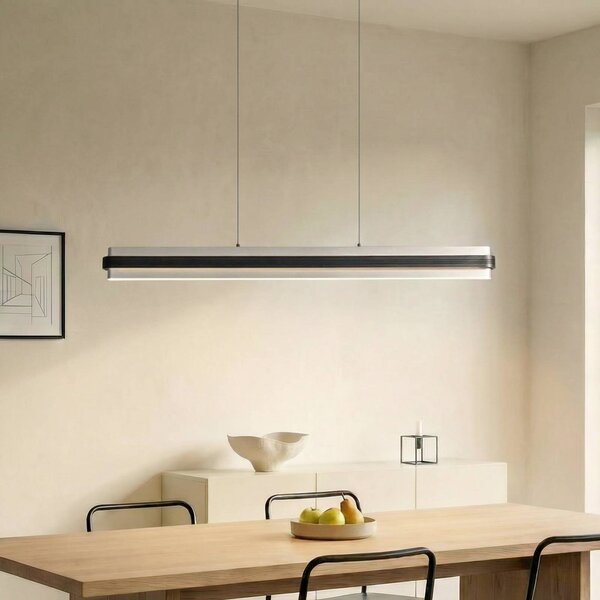 Lucande LED závěsné světlo Tarnin, černá/nikl, 98 cm, stmívatelný, Černá, Obývací pokoj / jídelna, kov, Moderní
