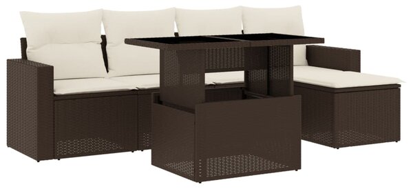 6dílná zahradní sedací souprava s poduškami hnědá polyratan 3267243