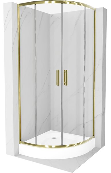 Mexen Rio polokruhový sprchový kout 90 x 90 cm, transparentní, zlatý + sprchová vanička Rio, bílá - 863-090-090-50-00-4710