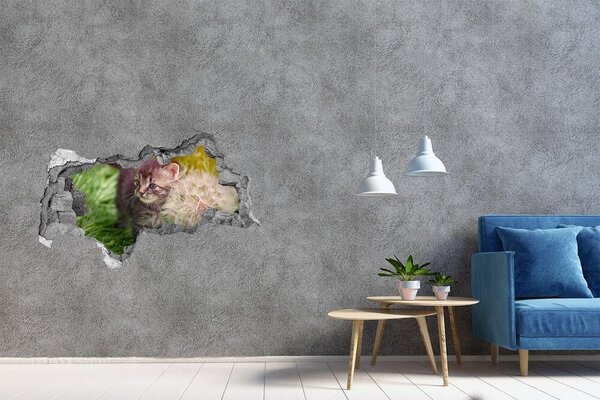 Díra 3D fototapeta nálepka Kočka s pampeliškou nd-b-107758068