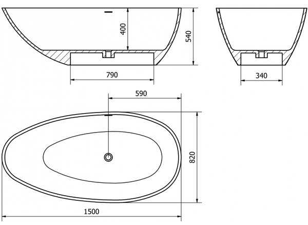 Mexen Milano volně stojící vana z konglomerátu 150 x 82 cm, beton mat - 57301508561