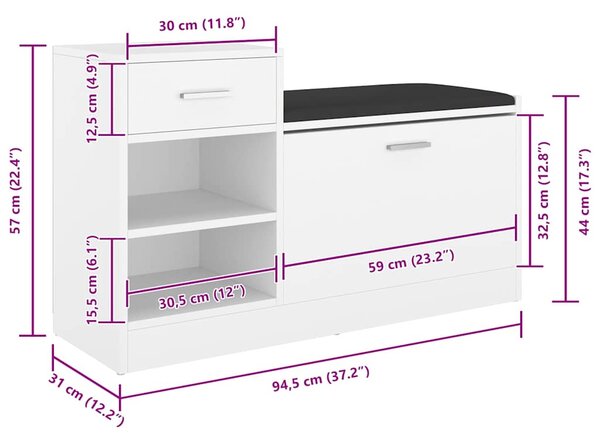 Lavice s botníkem bílá 94,5 x 31 x 57 cm kompozitní dřevo 326741