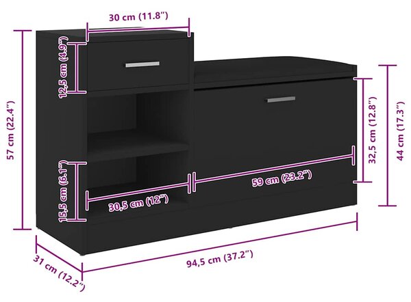 Lavice s botníkem černá 94,5 x 31 x 57 cm kompozitní dřevo 326742