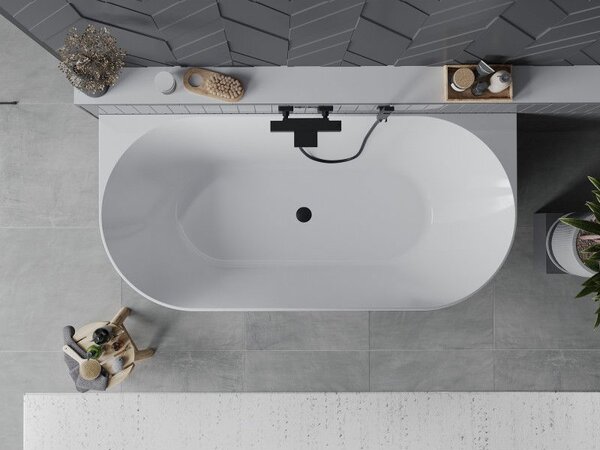 Mexen Oval Slim volně stojící přistěnná vana 170 x 80 cm, bílá, přepad černý - 52661708000-70