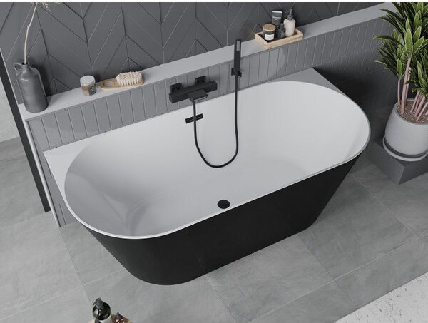Mexen Oval Slim volně stojící vana k přisazení ke stěně 170 x 80 cm, bílá/černá, přepad černý - 52661708075-70