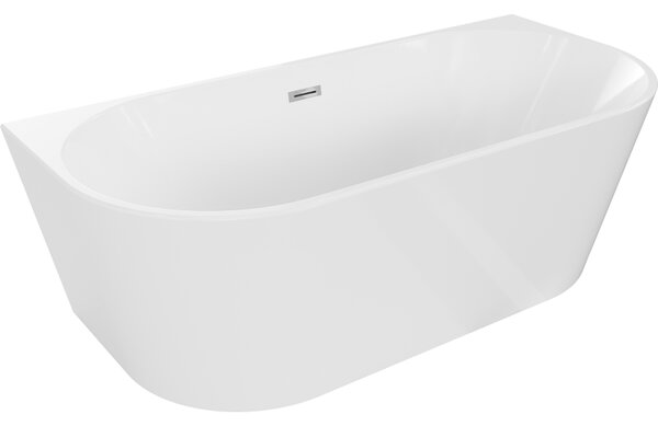 Mexen Oval, volně stojící nástěnná vana 140 x 75 cm, bílá, chromový přepad, 52671407500-01