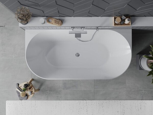 Mexen Oval Slim volně stojící vana u zdi 170 x 80 cm, bílá, přepad chrom - 52661708000-01