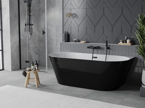 Mexen Oval Slim volně stojící vana k přisazení ke stěně 170 x 80 cm, bílá/černá, přepad černý - 52661708075-70