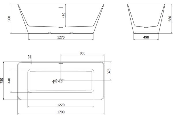 Mexen Velo Slim volně stojící vana 170 x 75 cm, bílá, přepad kartáčovaná měď - 52811707500-65