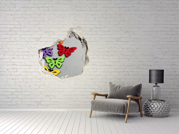 Díra 3D fototapeta nálepka Barevní motýli v díře ve zdi nd-p-128188702