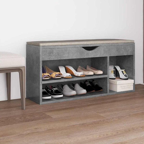 Lavice s botníkem a poduškou betonově šedá 104x30x49cm kompozit 326754