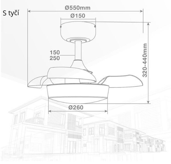 Stropní ventilátor se světlem Nacala 55cm 71W, 888lm, CCT, dálkové ovládání, 3 roky záruka