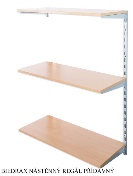 Biedrax Nástěnný regál přídavný 20 x 60 x 100 cm, stříbrný - 3 police buk