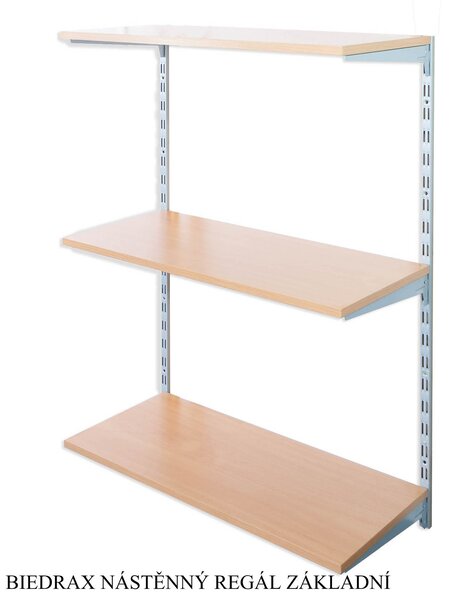 Biedrax Nástěnný regál základní 20 x 80 x 100 cm, stříbrný - 3 police buk