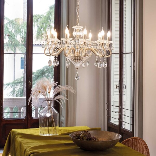 Ideal Lux - Lustr na řetězu NEGRESCO 10xE14/28W/230V pr. 85 cm zlatá