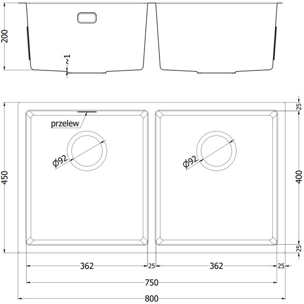 Mexen Binox, 2-komorový nerezový dřez 800 x 450 mm, broušená zlatá, vzor voština, 6421802000-55HC
