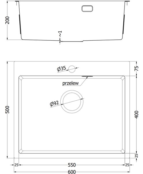 Mexen Solix, 1-komorový nerezový dřez 600 x 500 mm, černá, 6408601000-70