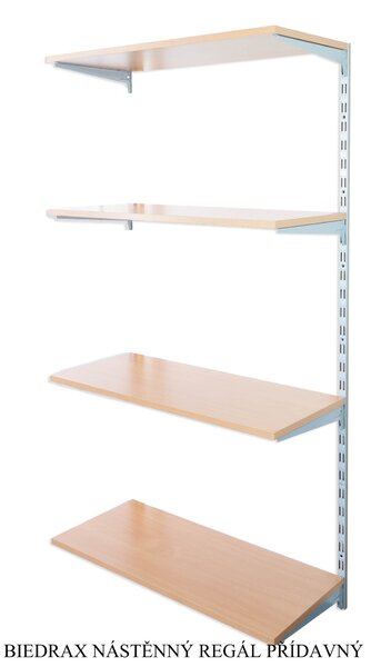 Biedrax Nástěnný regál přídavný 20 x 40 x 150 cm, stříbrný - 4 police buk