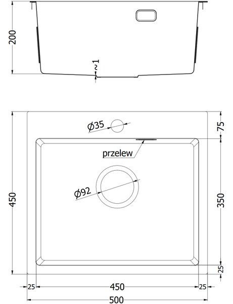 Mexen Solix nerezový dřez 1-komorový 500 x 450 mm, měď - 6402501000-65