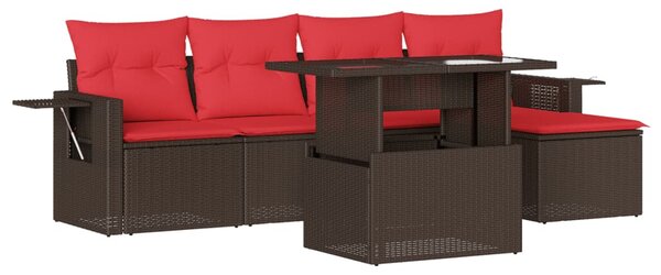 6dílná zahradní sedací souprava s polštáři hnědá polyratan 3267874